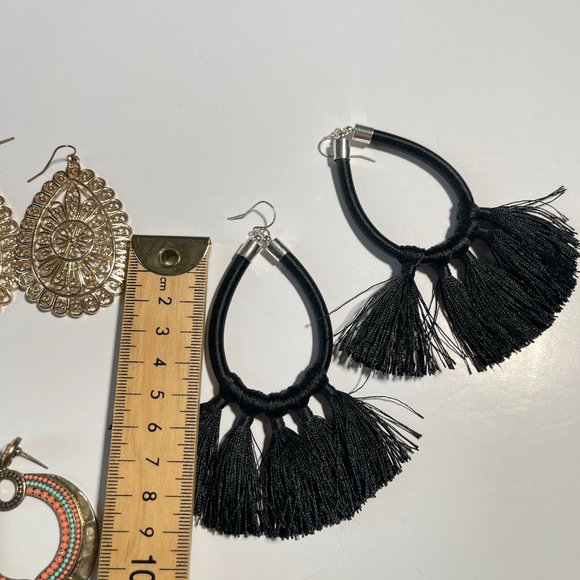 Bundle of 4 Bohemian Earrings, Black Tassel's, Silver and Gold Combination - Picture 11 of 11
